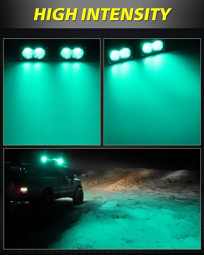 Green LED Pods 3" 40W Diffused CREE LED Pod Lights | Green Hunting Fishing Light Pods Scene Chase Light Bars for Truck Pickup Tractor Trailer Van Boat UTV