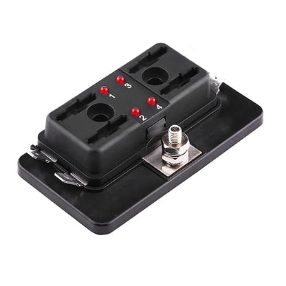 4 Way Circuit BladeBox Block Holder with LED Warning Light Kit for Car Van Boat Marine