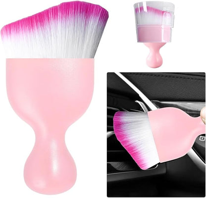Ziciner Car Detailing Brush, Curved Soft Bristles Auto Removal Dust Collectors, Universal Vehicle Dashboard, Air Conditioner Vents etc Interior Cleaning Tool Accessories (Pink/White/Red)