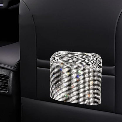 Bling Rhinestone Car Trash Can, Black, Swing-Lid