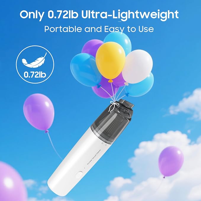 Handheld Vacuum Cordless, Car Vacuum Portable with 2 Suction Modes, Blow & Suction 2-in-1, Mini Vacuum Cleaner Rechargeable for Car, Home, Pet Hair, Office, Desk, Keyboards (White)