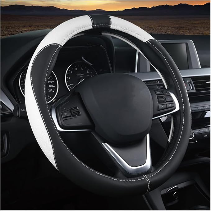 BESULEN Car Steering Wheel Cover, Soft Leather Steering Wheel Protector, Universal Non-Slip Steering Wheel Covers, Comfortable Grip Sweat-Absorbent, Automotive Interior Accessories