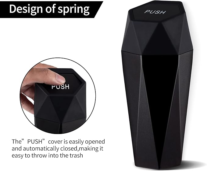 JUSTTOP Car Trash Can with Lid, Diamond Design Small Automatic Portable Trash Can, Easy to Clean, Used in Car Home Office Interior Accessories, 2PCS (Black)