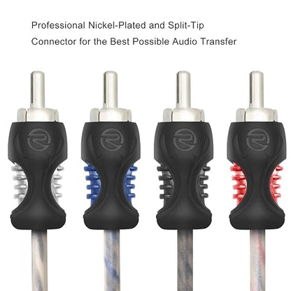 RECOIL RCI412 100% Oxygen Free Copper 12ft 4-Channel RCA Audio Cable, Twisted Pair with Noise Reduction
