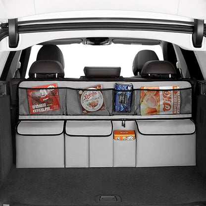 Viaviat Hanging Car Trunk Organizer, Collapsible Backseat Storage Bag with 9 Large Pockets for Medium or Large Size SUV, Truck, MPV, Car Interior Accessories (Light-gray)