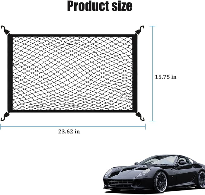 Car Cargo Net, 23.62" x 15.75" Elastic Stretchable Adjustable Vehicle Trunk Mesh Nets with Hook, Automotive Cargo Netting Storage Organizer, Universal for SUV Motorhome Lorry