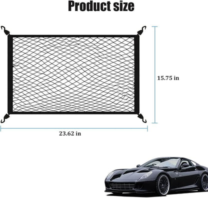 Car Cargo Net, 23.62" x 15.75" Elastic Stretchable Adjustable Vehicle Trunk Mesh Nets with Hook, Automotive Cargo Netting Storage Organizer, Universal for SUV Motorhome Lorry