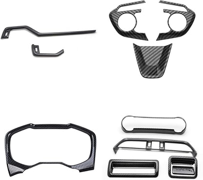 x xotic tech Set Carbon Fiber Style Interior Dashboard Instrument Air Vent Multifunction AC Switch Button Glove Box Handle Accessories Cover Trim Combo Kit, Compatible with Toyota Rav4 2019-2021