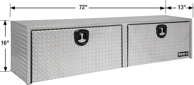 Buyers Products 1701551 Silver Aluminum Diamond Tread Topsider Truck Tool Box, 72x13x16 Inch, Made in USA, Professional Grade, Heavy Duty, Corrosion Resistant, Dual Drop Doors, Compression Latch