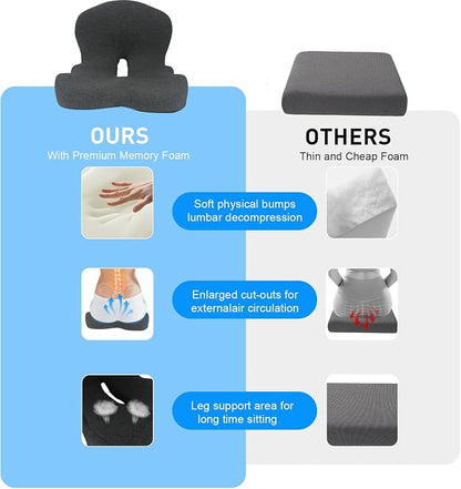 Denchy Car Seat Cushion with Lumbar Support for Long Sitting, Ergonomic Memory Foam Driving Seat Cushions for Semi Truck Bus Driver Trucker, Non Slip Office Chair Cushion (Dark Gray)