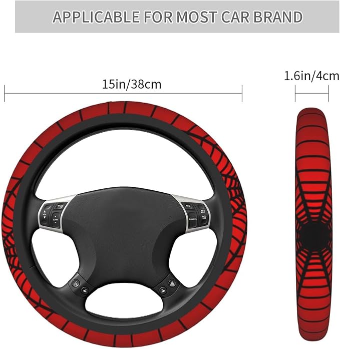 Red Spider Web Steering Wheel Cover Universal 15 Inch Cute Car Accessories Protector for Women Men