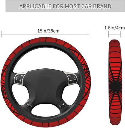 Red Spider Web Steering Wheel Cover Universal 15 Inch Cute Car Accessories Protector for Women Men
