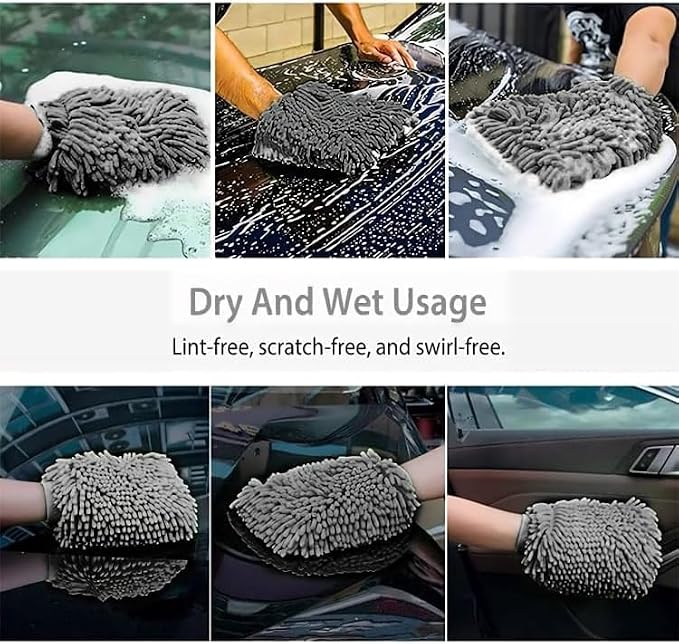 WASH&WHIPS Chenille Premium Scratch-Free Microfiber Lint-Free Blue Wash Mitt 8" x 10"in & Black Pitstop Particle Interceptor - Regular Size, 8" x 10"in