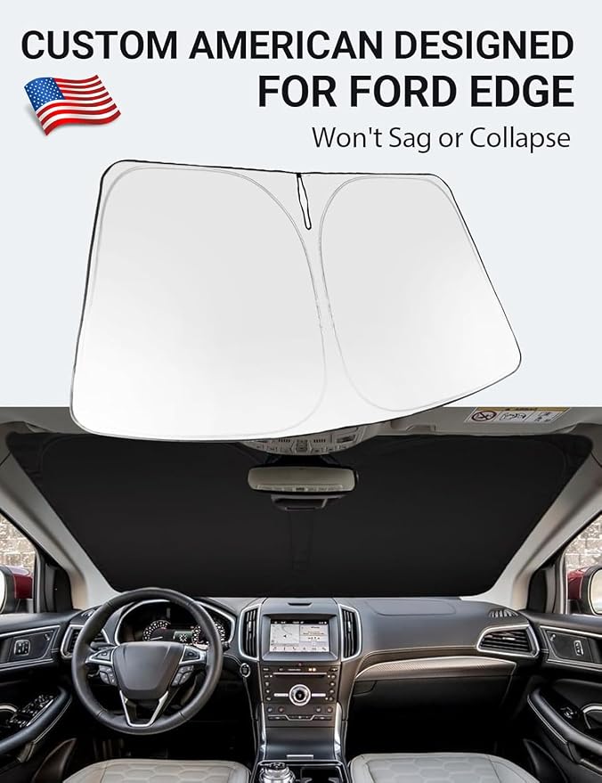 Proadsy 2026 Upgrade Windshield Sun Shade Custom Fit 2015-2024 Ford Edge Foldable Front Sunshade Protector Sun Visor Blocks UV Rays Keep Car Cooler