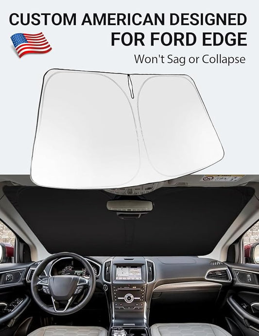 Proadsy 2026 Upgrade Windshield Sun Shade Custom Fit 2015-2024 Ford Edge Foldable Front Sunshade Protector Sun Visor Blocks UV Rays Keep Car Cooler
