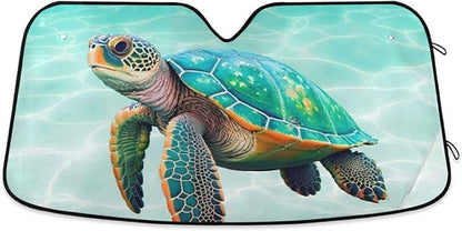 Sea Turtle Teal Windshield Sun Shade for Car Auto SUV Truck Foldable Front Window Sunshade Sun Visor Protector Block UV Rays Reflect Heat, 55" x 28"
