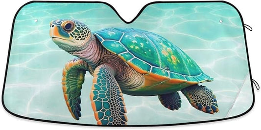 Sea Turtle Teal Windshield Sun Shade for Car Auto SUV Truck Foldable Front Window Sunshade Sun Visor Protector Block UV Rays Reflect Heat, 55" x 28"