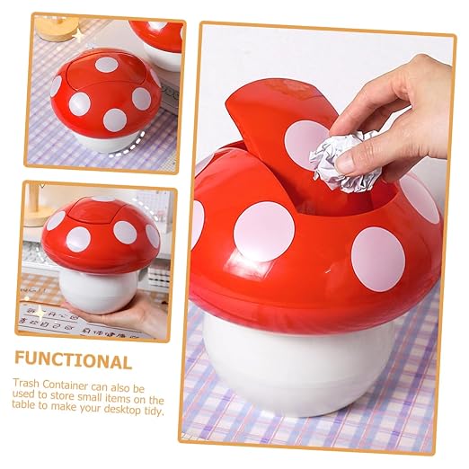 Holibanna Cute Desktop Trash Can Mushroom Garbage Bin Mini Swing Lid Tabletop Dustbin Cartoon Rubbish Storage Bin for Bedroom Bathroom Kitchen Office