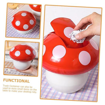 Holibanna Cute Desktop Trash Can Mushroom Garbage Bin Mini Swing Lid Tabletop Dustbin Cartoon Rubbish Storage Bin for Bedroom Bathroom Kitchen Office
