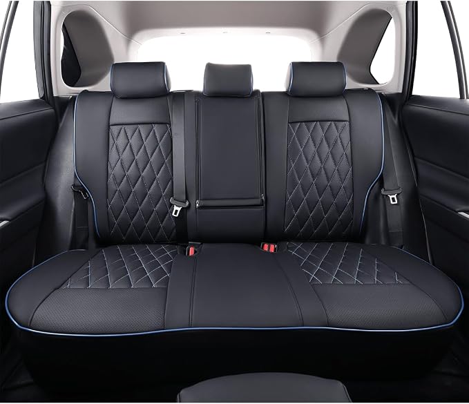 EKR Corolla Seat Cover Custom Fit for Toyota Corolla 2023 2024 2025 2026 LE, Leather Car Seat Cover Full Set-Faux Leather (Black with Blue Trim)