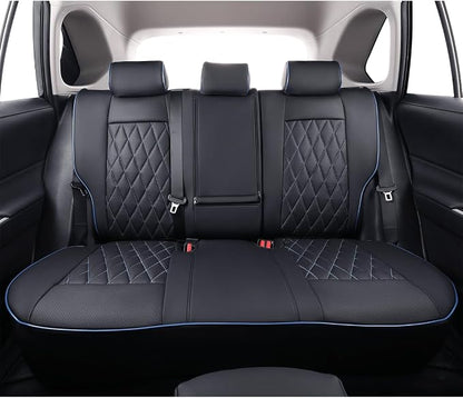 EKR Corolla Seat Cover Custom Fit for Toyota Corolla 2023 2024 2025 2026 LE, Leather Car Seat Cover Full Set-Faux Leather (Black with Blue Trim)