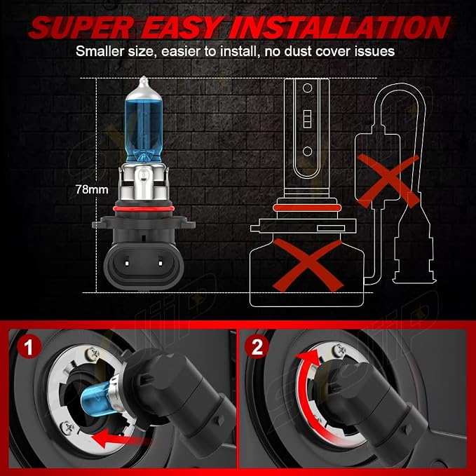 Upgraded Halogen Headlight Bulbs Compatible for GMC Sierra 1500 2500 3500 1999 2000 2001 2002 2003 2004 2005 2006, 9005 9006 High Low Beam, 6000K White, 300% Brightness, Plug n Play, 4-Pack
