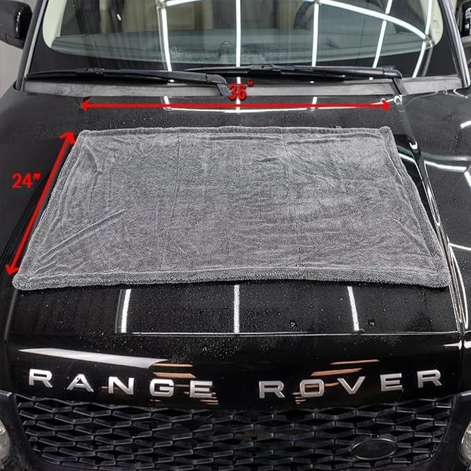 ExoForma Mega Car Drying Towel - Holds Up to 9 lbs, No Streaks, Scratches, or Water Spots | 1200 GSM Microfiber Double Twist Pile & Edgeless Design, 1 Quick & Effortless Dry, 2 Pack - 24” x 36”