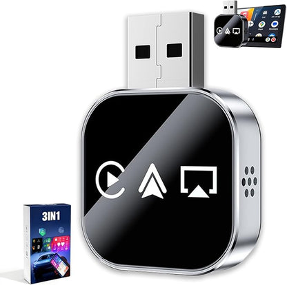 3 in 1 Adapter, 3-in-1 car Adapter (2026 Model), with 2.4/5GHz WiFi and Bluetooth 5.0, Plug and Play for iPhone and Android (Silver,for Android)