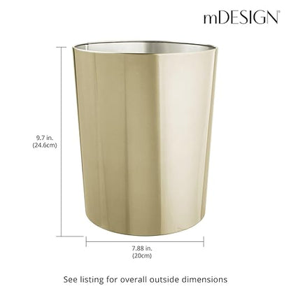 mDesign Round Metal Small 1.7 Gallon Recycle Trash Can Wastebasket, Garbage Container Bin for Bathrooms, Kitchen, Bedroom, Home Office - Durable Stainless Steel - Mirri Collection - Soft Brass