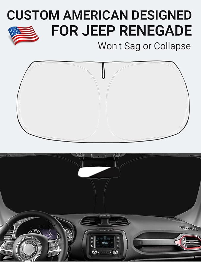 Proadsy 2026 Upgrade Front Windshield Sun Shade Foldable Sunshade Protector Custom Fit 2015-2023 Jeep Renegade SUV, Sport, Latitude, Limited, Trailhawk, Altitude Winter Accessories