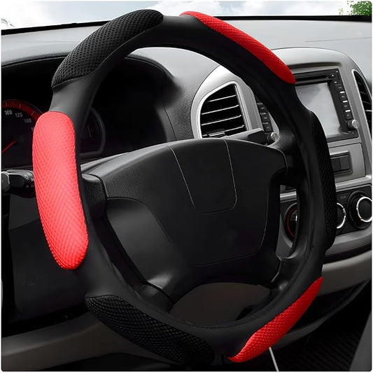 Car Steering Wheel Cover, 15" Anti-Slip Steering Wheel Protector Soft Hand Pad Cushion, Breathable Ice Silk Auto Wheel Wraps Comfy Grip All-Season Protector for Most Vehicles (Black & Red)
