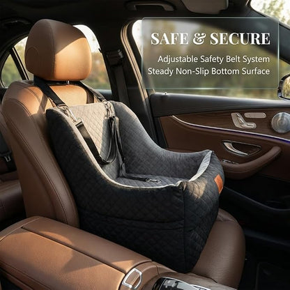 Dog Booster Car Seat for Small to Medium Dogs Up to 35 lbs, Elevated Pet Car Seat with 2 Safety Belts, Detachable Washable Cover, Non-Slip Stable Base, Front/Back Seat Travel Booster