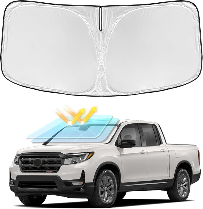 for Honda Ridgeline 2017-2025 2026 Windshield Sun Shade - 4 Layers Car Sunshades for Front Windows Shade Cover Custom Fit Ridgeline Sun Visor 250T Retractable Shade Blocks UV Rays Car Accessories