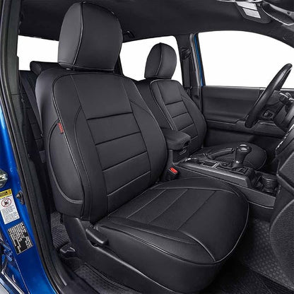 EKR Tacoma Leather Car Seat Covers Custom Fit for Toyota Tacoma 2012 2013 2014 2015 (Regular Seats) - Truck Seat Covers Full Set,Faux Leather(Black)