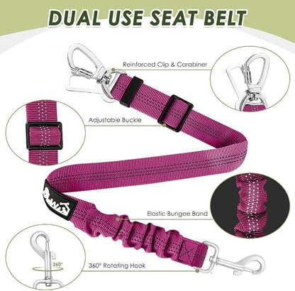 Lukovee Dog Car Harness Seat Belt, Adjustable Mesh Breathable Vest with Elastic Bungee Tether, Soft Padded 2-in-1 Safety Car Harness Seatbelt for Small Medium Large Dogs (Rose,XS)