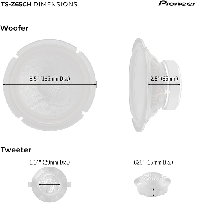 Pioneer Z-Series TS-Z65CH 6.5” 2-Way Speakers (Pair) – 330W Max, Crisp Highs + Clear Vocals, Audiophile upgrade, add an amplifier for optimal performance