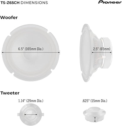 Pioneer Z-Series TS-Z65CH 6.5” 2-Way Speakers (Pair) – 330W Max, Crisp Highs + Clear Vocals, Audiophile upgrade, add an amplifier for optimal performance