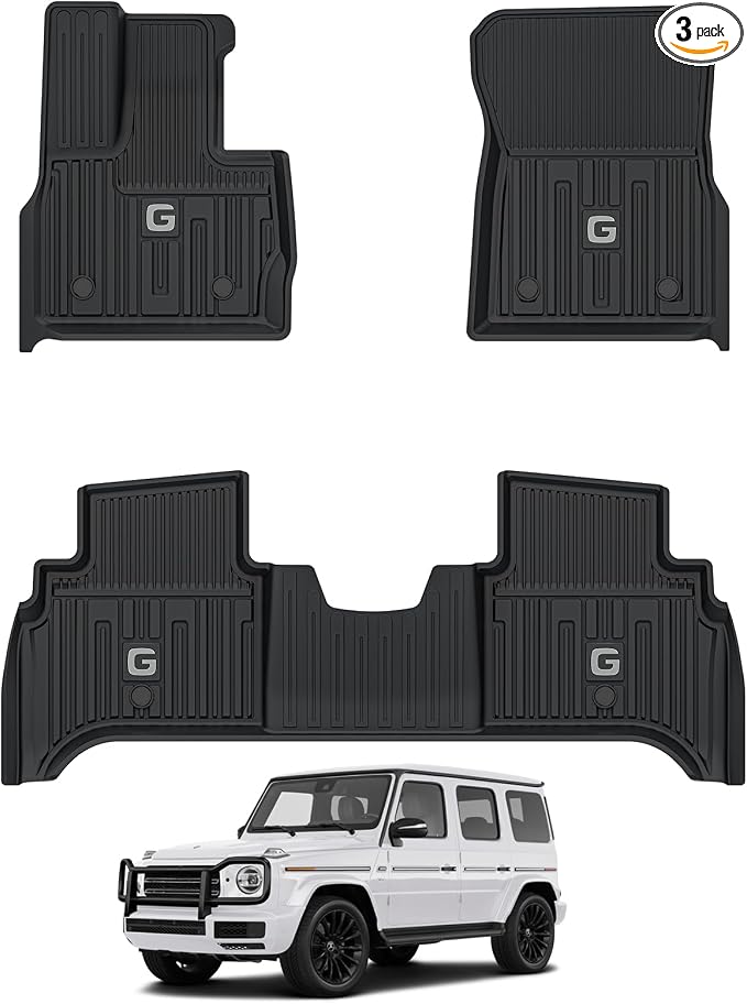 3W Floor Mats Fit for 2019-2025 2026 Mercedes-Benz G Class/G500/G550/AMG G63 SUV TPE All Weather Custom Fit Floor Liner for Benz G Class 1st & 2nd Row Car Mats, Black