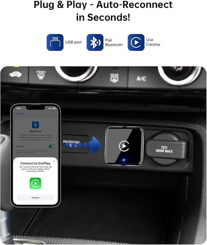 Wireless CarPlay Adapter for iPhone(2025 Upgraded) – Convert Factory Wired to Wireless, Dual-Band 5.8GHz/2.4GHz Wi-Fi, Plug & Play for iOS 10+, No Delay, Auto-Reconnect