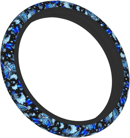 Blue Butterfly Steering Wheel Cover Universal 14.5-15 Inch Car Wheel Protector Anti-Slip Car Steering Wheel Accessories for Women Girls