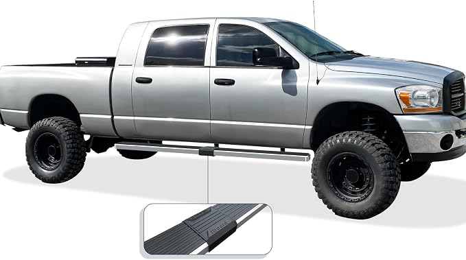 APS (304 Stainless Steel Polished Silver 5 inches) Running Boards Nerf Bars Side Steps Compatible with Dodge Ram 1500 2006-2008 Mega Cab & Ram 2500 3500 2006-2009(91in D2D Short Version)