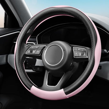 YHONGJT Soft Premium Leather Steering Wheel Cover, Breathable, Non-Slip Grip, Universal 15 Inch for Women Girls, Fit Vehicles, Sedans, SUVs, Vans, Trucks - Baby Pink