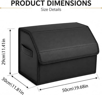 Car Trunk Organizer, Foldable Cargo Storage Box with Hook-and-Loop Lid, Suede & Faux Leather Trunk Organizer for SUV Sedan Truck, Adjustable Divider, Handles, Black, 19.7inches