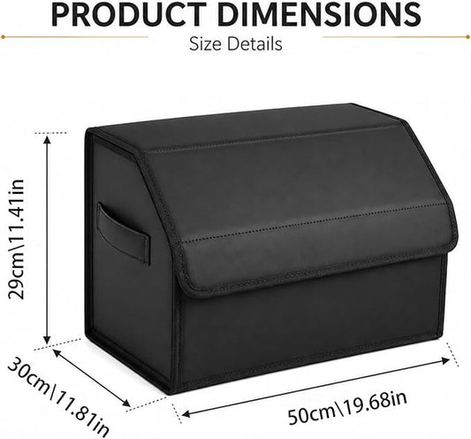 Car Trunk Organizer, Foldable Cargo Storage Box with Hook-and-Loop Lid, Suede & Faux Leather Trunk Organizer for SUV Sedan Truck, Adjustable Divider, Handles, Black, 19.7inches