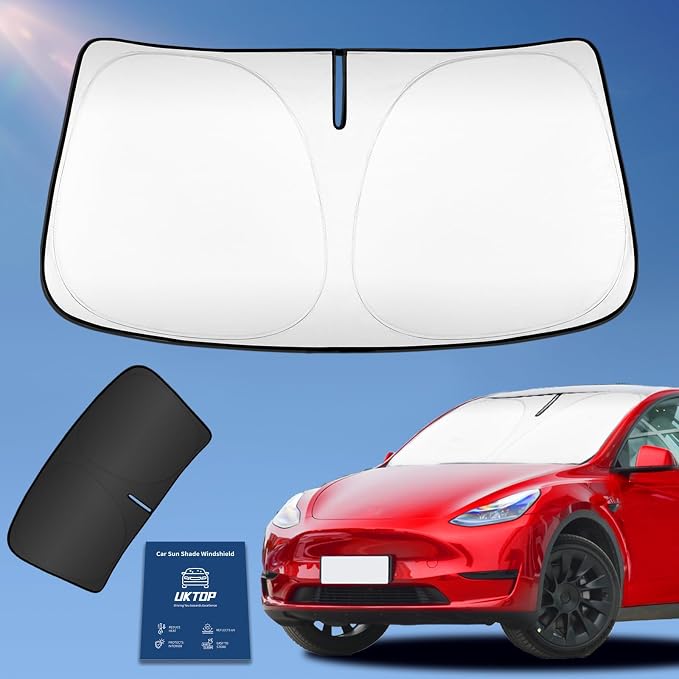 Sun Shade Sunshade for Tesla Model X 2016-2025 2026 Windshield Cover, 4-Layers Sun Shield 250T Silver Sun Visor Foldable Front Window Shade Blocks UV Rays Car Accessories