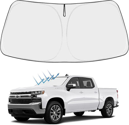 Proadsy Windshield Sun Shade Custom Fit Chevy Silverado 1500 2Dr 4Dr 2019-2024 2025 2026 4-Layer Foldable Front Sunshade Protector Sun Visor Blocks UV Rays Keep Car Cooler Accessories