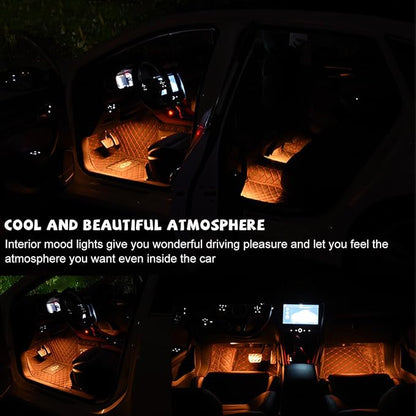 povtii Car LED Strip Light, 24 LED RGB Auto Under Dash Interior Atmosphere Lights, USB Vehicle Decorative Lamp Ambient Night Light Strip, Lighting Kit Car Accessories (Orange, Cigarette Lighter)