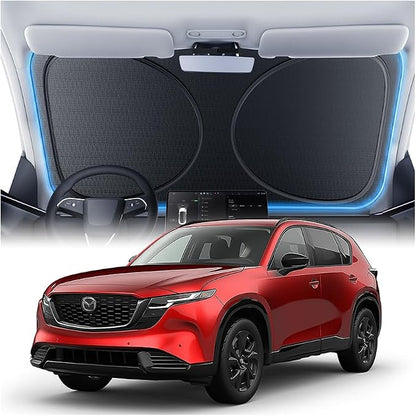 Windshield Sun Shade for Mazda CX-5 / CX-30 / CX-50 /CX-90 2013-2026, Custom Fit Sunshade, 100% UV Block & Heat Insulation, Foldable Car Sunshade with Storage Bag, Protect Interior Accessories