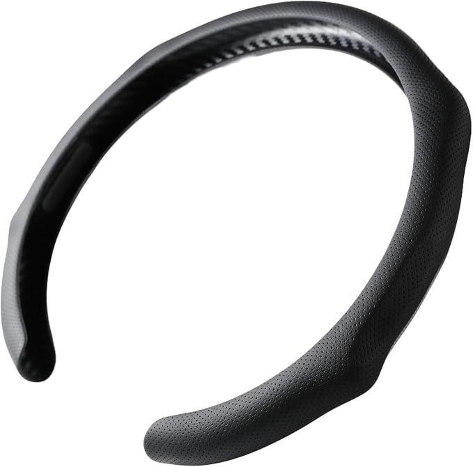 Quick Install Sporty Black Perforated Nappa Leather Steering Wheel Cover for All 14½ to 15 inches Car Sedan Coupe SUV Pickup 14.5 to 15