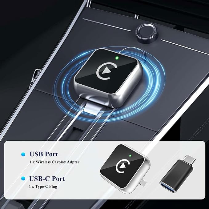 2 in 1 CarPlay Adapter for Turbo GTS Sport Turismo, CarPlay Wireless Adapter with Auto Reconnect Fast Pairing Bluetooth Connection Compact USB Dongle,A/Silver-Normal